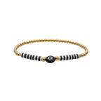 Evil Eye Protection Bracelet with 14k yellow gold round beads and black and white evil eye in the center by Lotus and Luna
