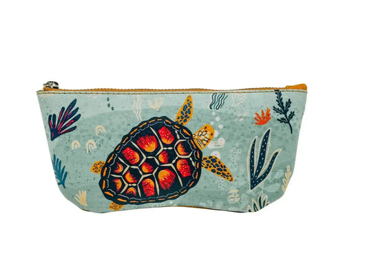 Eyeglass and sun glass case with sea turtle print on front