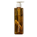 Body wash in a rectangular amber brown pump bottle with a beige pump dispenser, featuring the vertical text 'FITGLOW BEAUTY'
