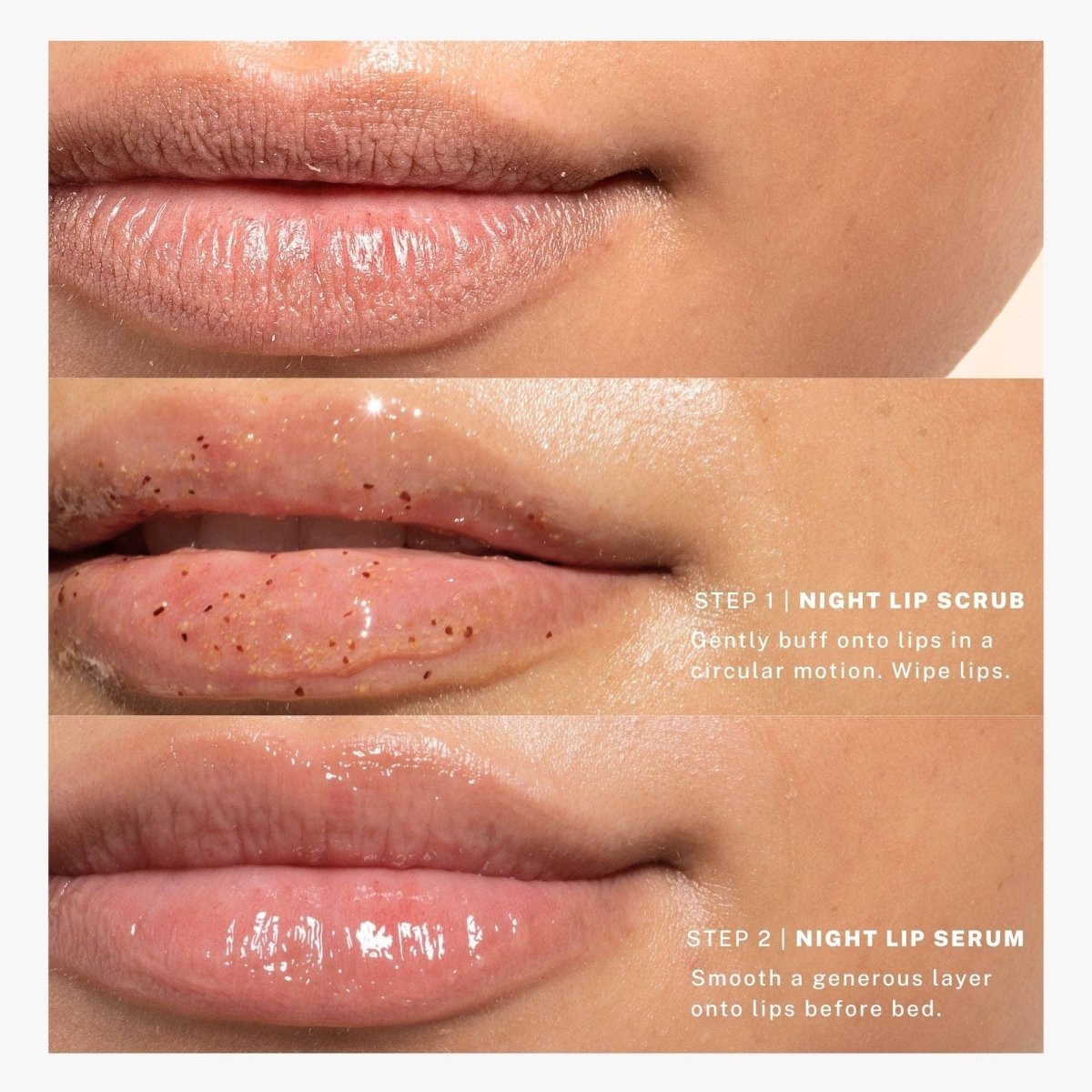 Before and after of Fitglow Beauty Healthy Lip Duo - Exfoliating Scrub and overnight serum - Night Lip Care Set