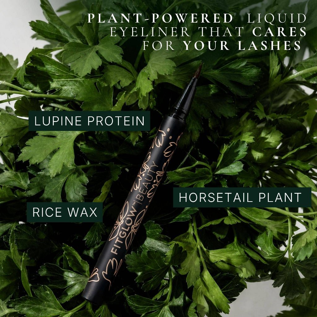 Fitglow Beauty Liquid Eyeliner in black-brown shade with fine felt tip applicator - Elle and Willow