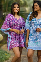 Fuchsia Pink Floral Print Boho Caftan Cover-up, Caftan by Sevya Handmade, Bohemian Clothing at Elle and Willow