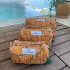 Floral Vine Block Print Toiletry & Cosmetic Bags Set of 3 