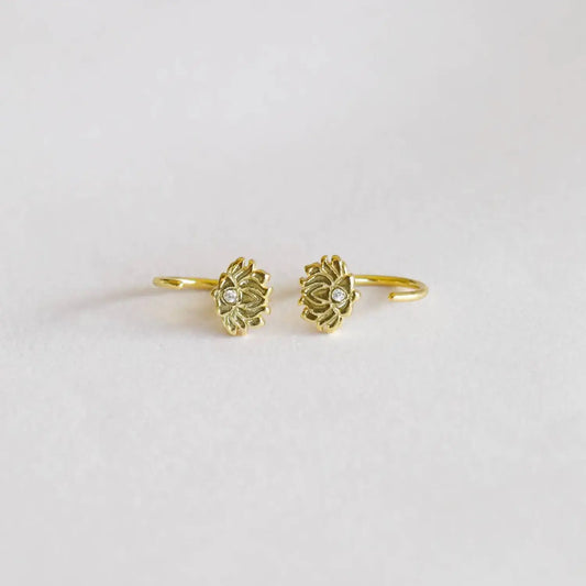 gold lotus flower huggie earrings