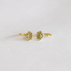 18k yelllow gold lotus flower huggie earrings with white CZ center stone