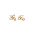 Yellow Gold Evil Eye Stud Drop Earrings by JaxKelly, featuring natural green amazonite stones and white CZ accents.