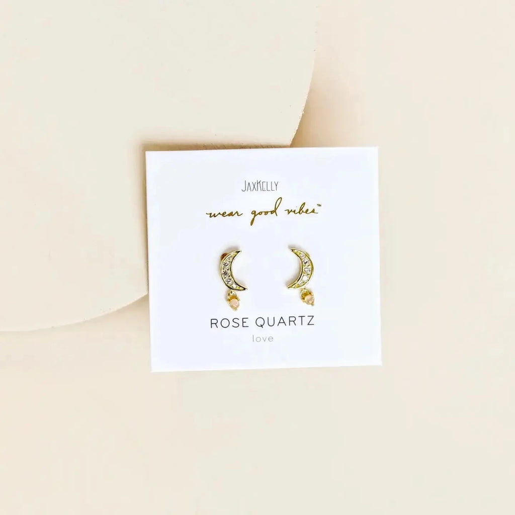 gold crescent moon gemstone drop earrings