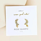 Rose Quartz & Gold Crescent Moon Gemstone Drop Earrings, Bohemian Earrings by JaxKelly at Elle and Willow