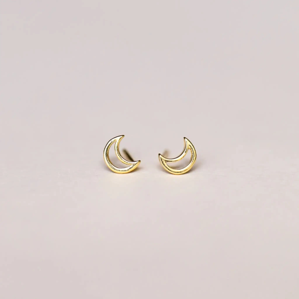 gold moon stud earrings by jaxkelly