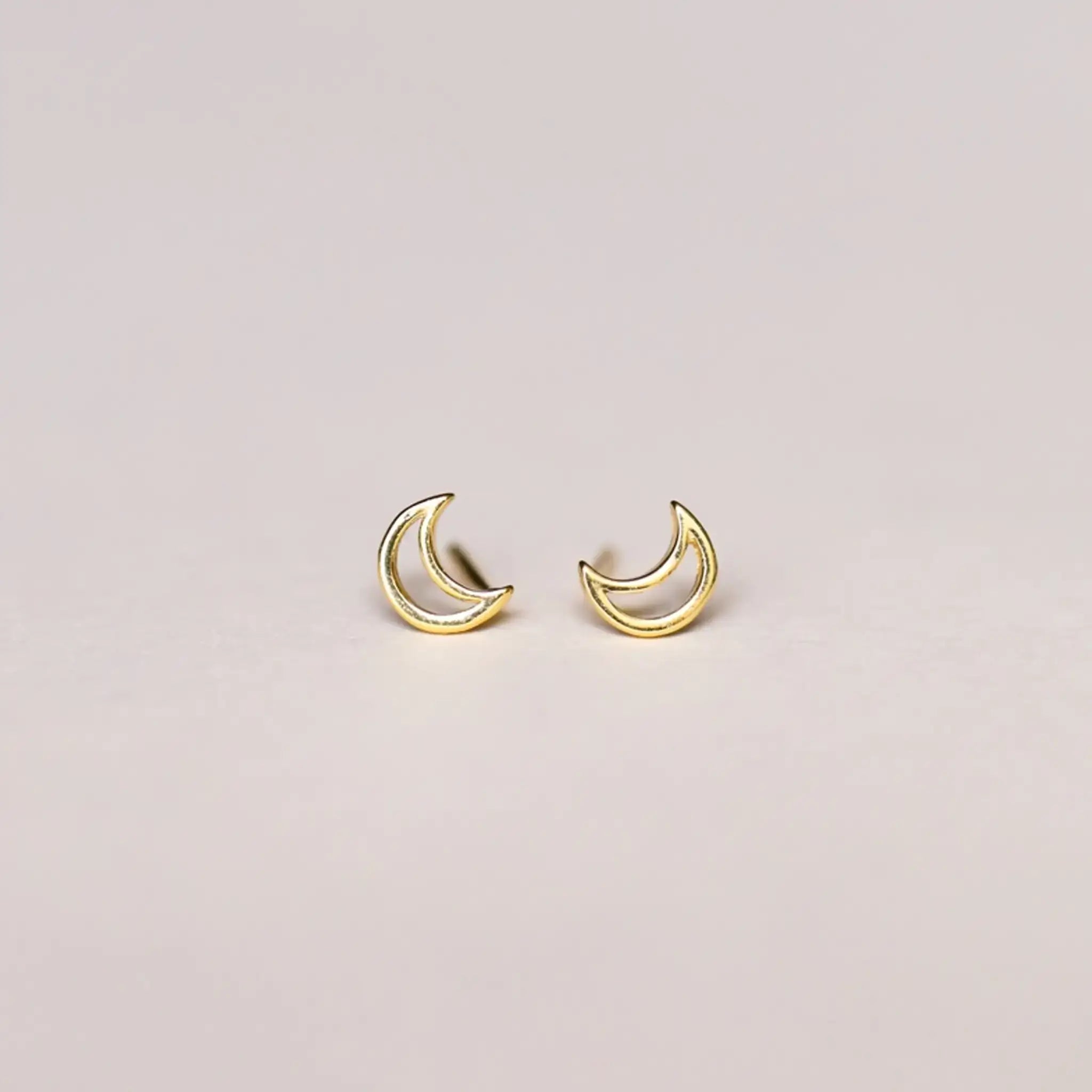 gold moon stud earrings by jaxkelly