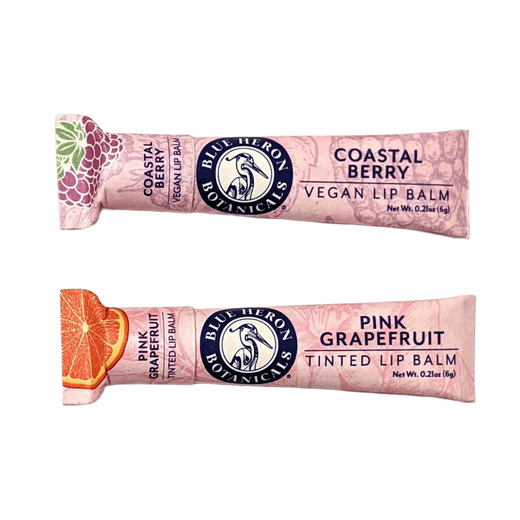 Organic Vegan Lip Balm and Organic Red Tinted Lip Balm Duo in Zero Waste Paper Tube from Blue Heron Botanicals