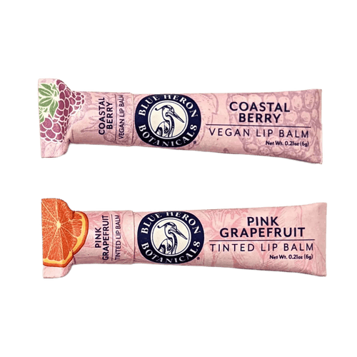 Organic Vegan Lip Balm and Organic Red Tinted Lip Balm Duo in Zero Waste Paper Tube from Blue Heron Botanicals