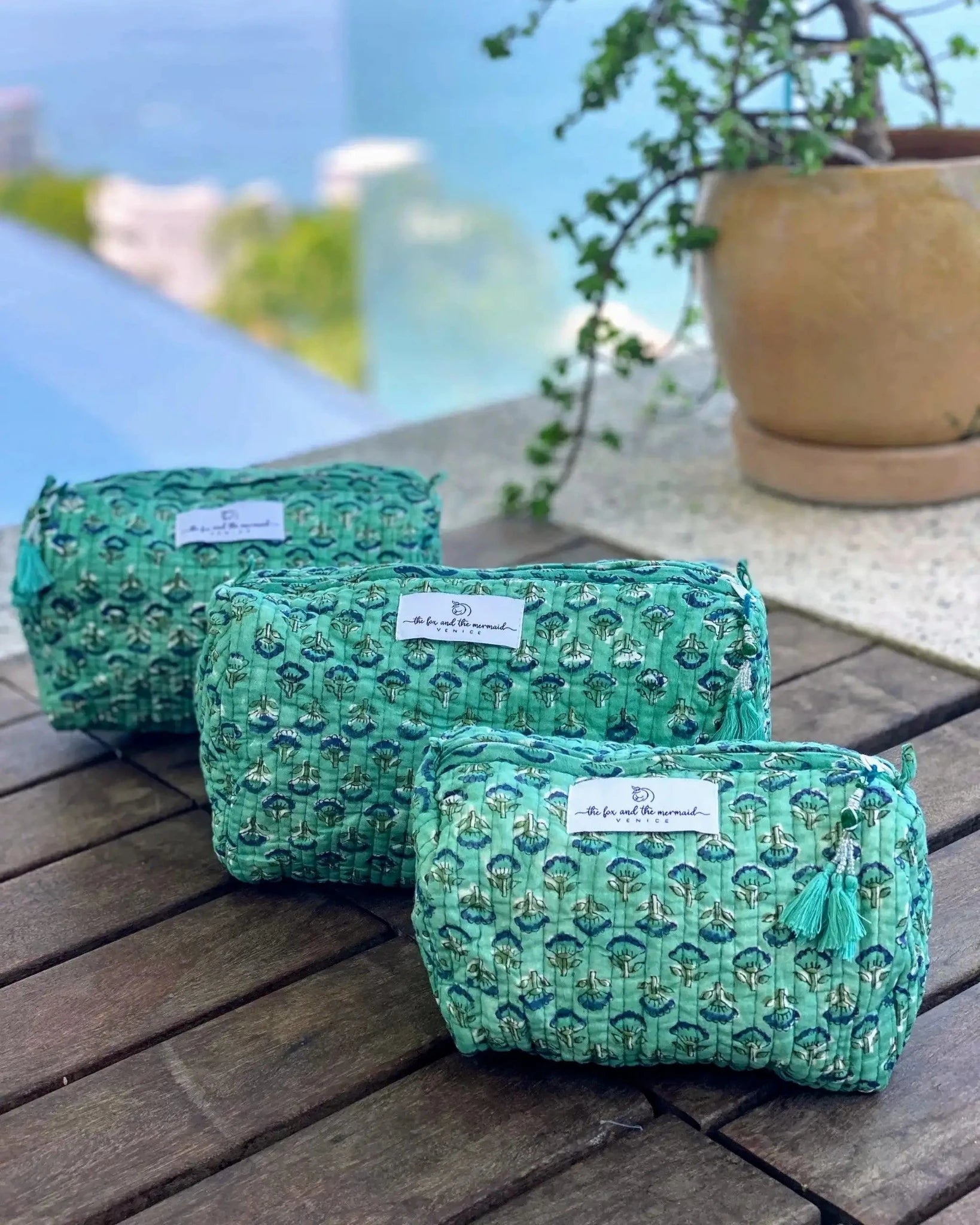 green floral set of 3 cosmetic and toiletry bags