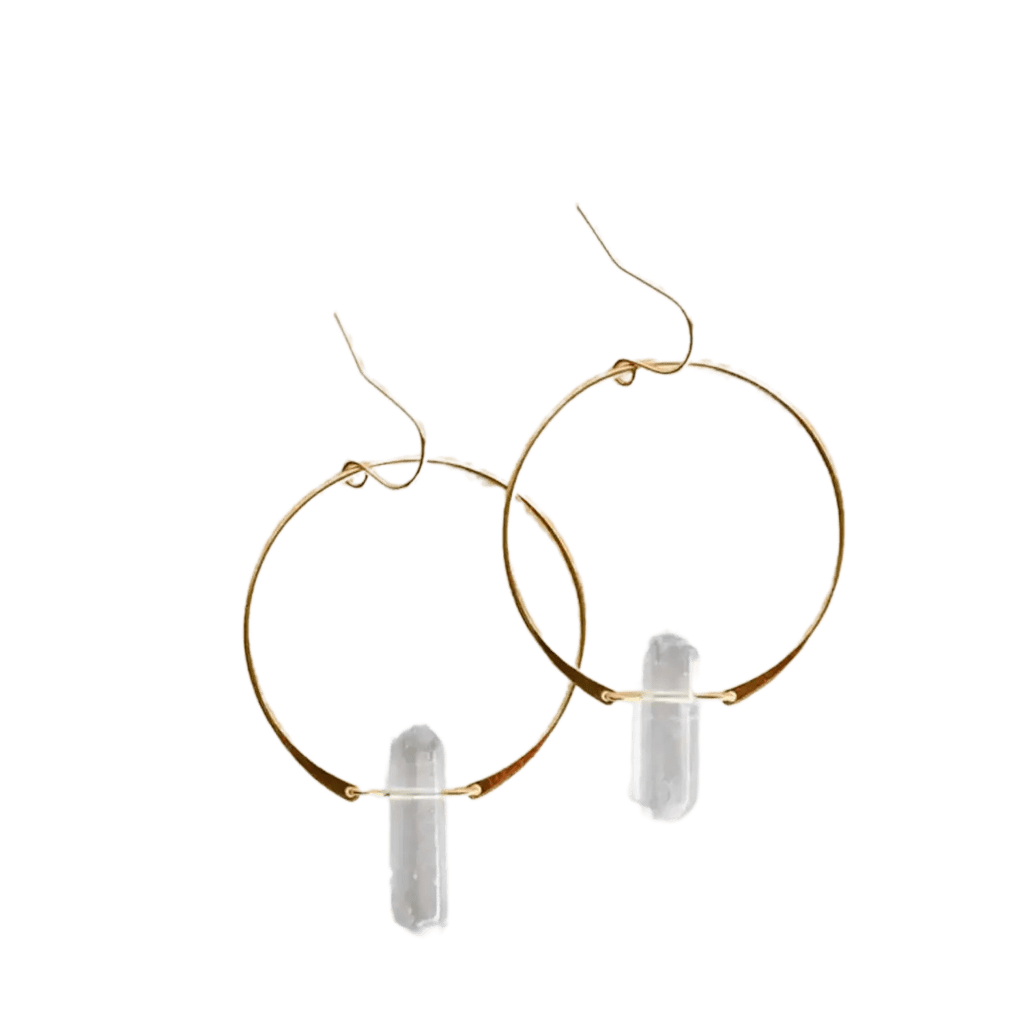 Handmade Gold Boho Hoop Earrings with Clear Quartz, Gemstone Hoop Earrings by JaxKelly Bohemian Jewelry at Elle and Willow