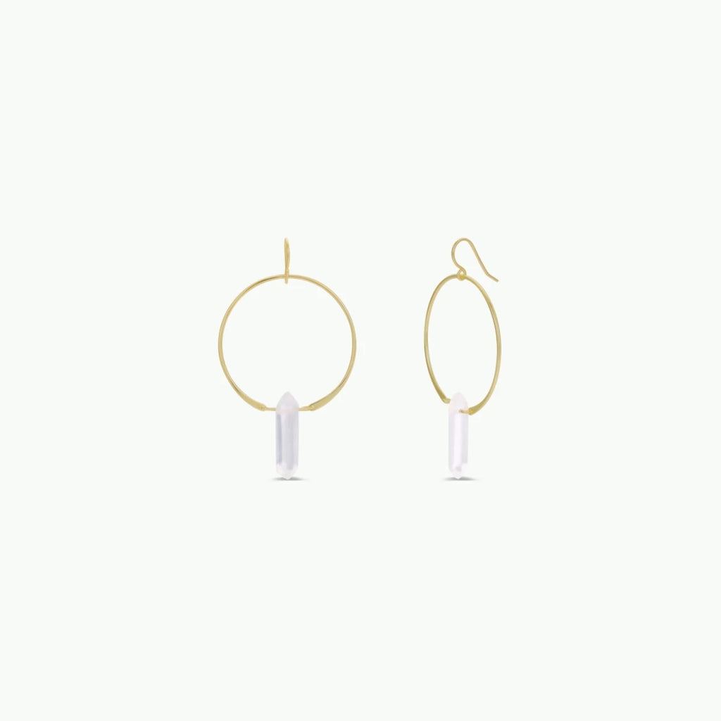 Handmade Gold Boho Hoop Earrings with Clear Quartz, Gemstone Hoop Earrings by JaxKelly Bohemian Jewelry at Elle and Willow