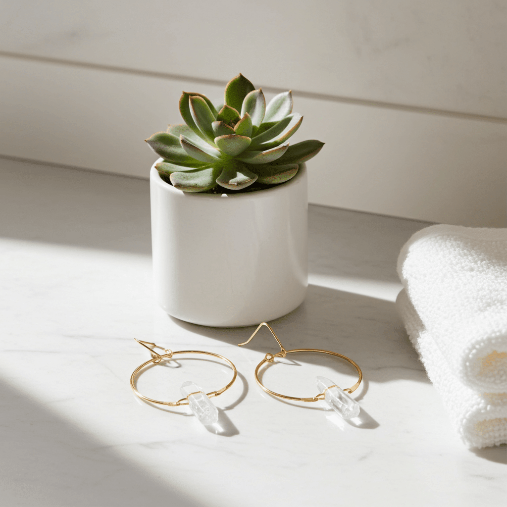 Handmade Gold Boho Hoop Earrings with Clear Quartz, Gemstone Hoop Earrings by JaxKelly Bohemian Jewelry at Elle and Willow