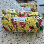 Quilted Cotton Cosmetic Bags Set: Handmade - Yellow Floral, Toiletry Bags by The Fox and The Mermaid at Elle and Willow