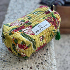 Quilted Cotton Cosmetic Bags Set: Handmade - Yellow Floral, Toiletry Bags by The Fox and The Mermaid at Elle and Willow