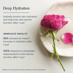 Heritage Store Rosewater Toner Mini, featuring a pink rose on a white dish to highlight hydration benefits.