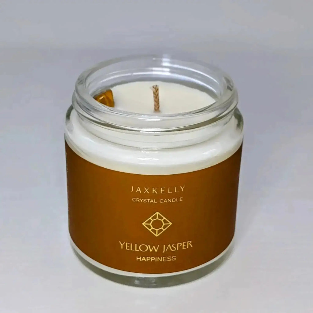 honeydew scented intention candle with yellow jasper crystal inside - Elle and Willow