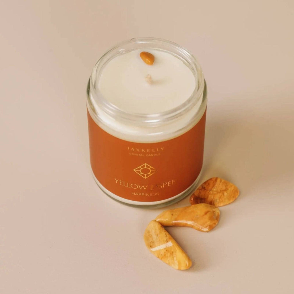 happiness intention candle with crystals