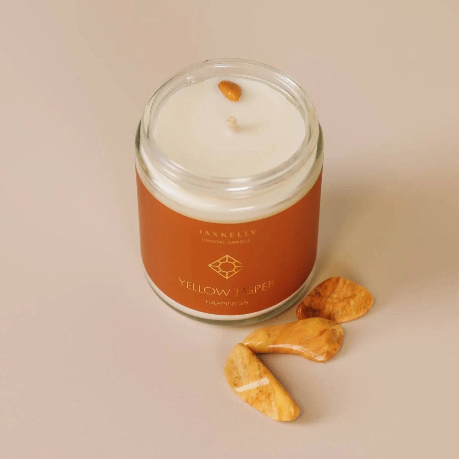happiness intention candle with crystals