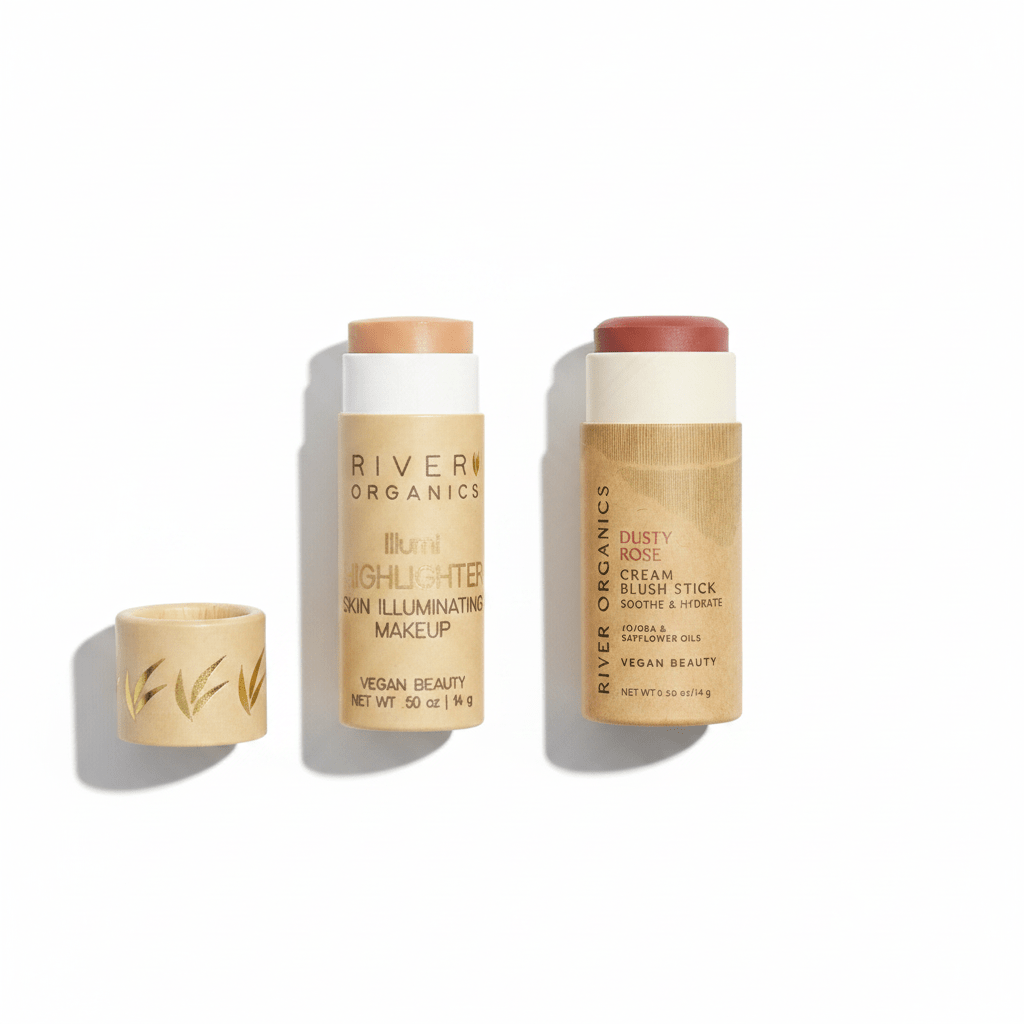 Face Highlighter & Blush Stick Duo by River Organics, Clean Beauty Makeup Bundle Elle and Willow