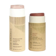 Illuminate & Glow Face Highlighter & Blush Stick Makeup Set, River Organics Illumi Highlighter and Dusty Rose Cream Blush