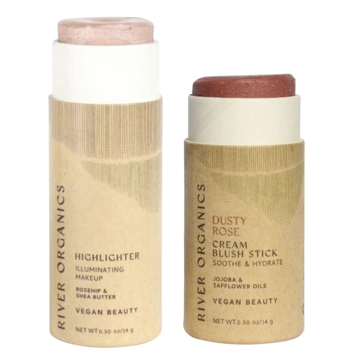 Illuminate & Glow Face Highlighter & Blush Stick Makeup Set, River Organics Illumi Highlighter and Dusty Rose Cream Blush