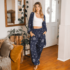Lotus and Luna - Indigo Cosmic Sky Kimono Cover Up - Bohemian Layering Piece - Elle and Willow - Kimono Cover up