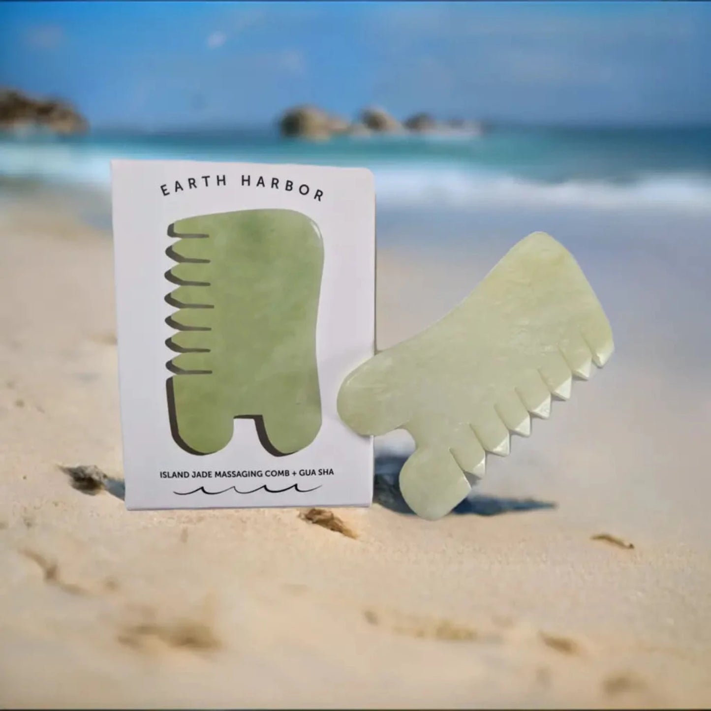 Earth Harbor Island Jade gua sha and massage comb | Elle and Willow
