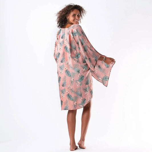 pink floral kimono tunic top and beach coverup