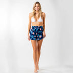 kona tropical floral print beach shorts with high-rise folder over-waist
