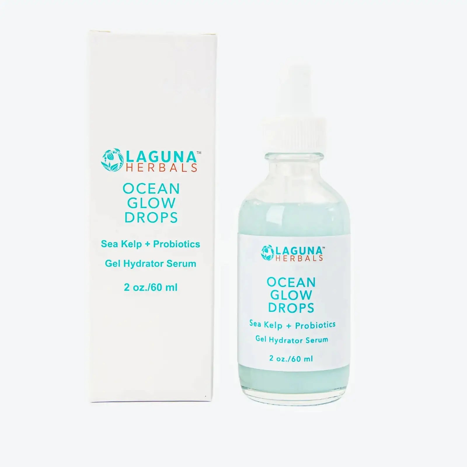 laguna herbals ocean glow drops hydrating face serum in 2 oz glass dropper bottle with box