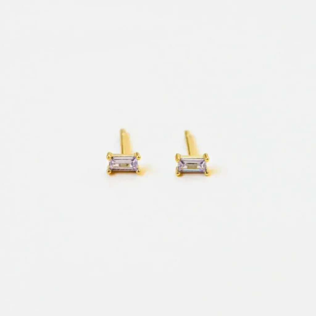 Lilac Baguette Gold Stud Earrings by JaxKelly