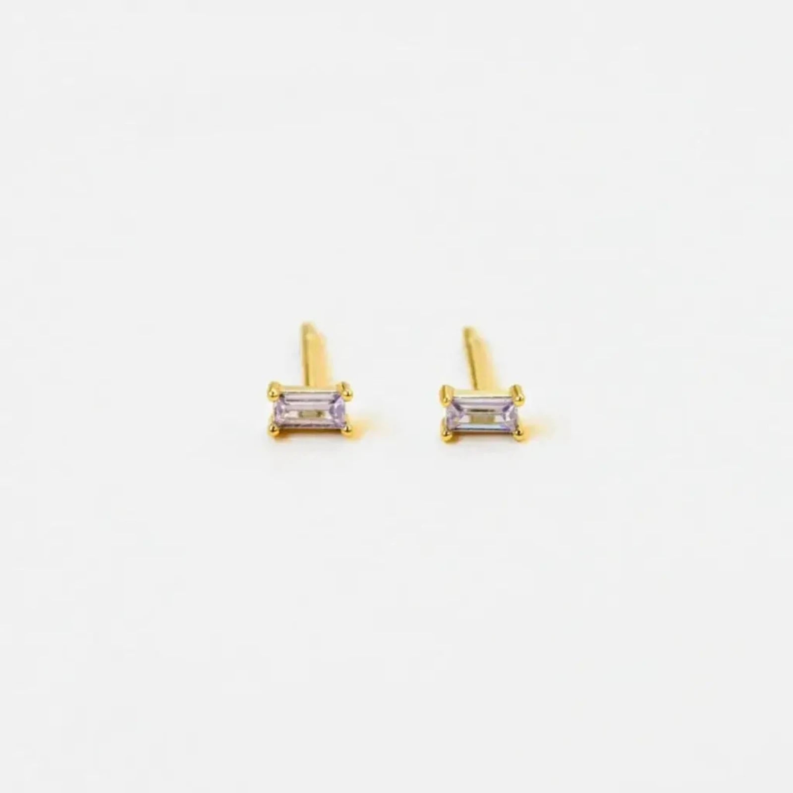 Lilac Baguette Gold Stud Earrings by JaxKelly