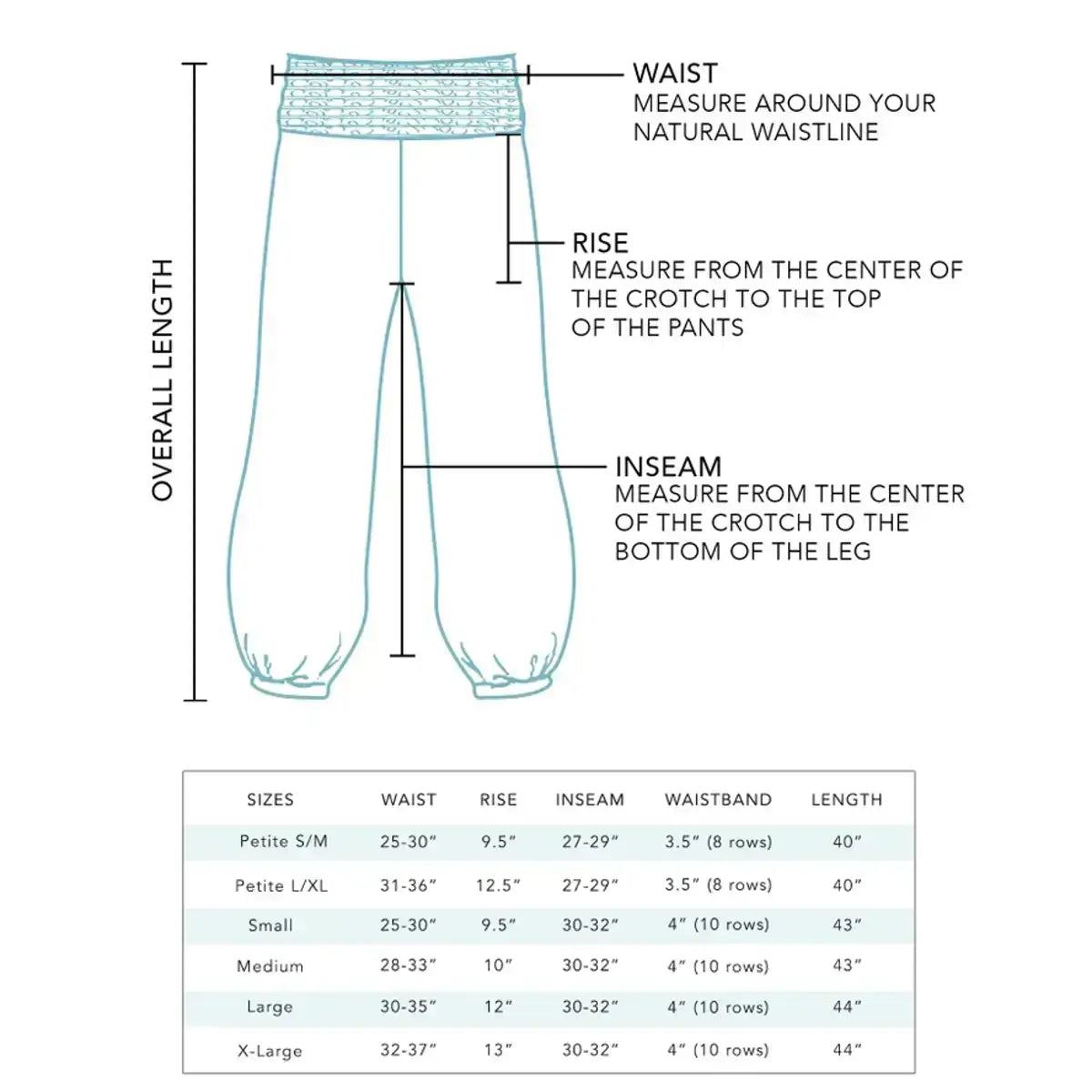 lotus and luna harem pant size chart.