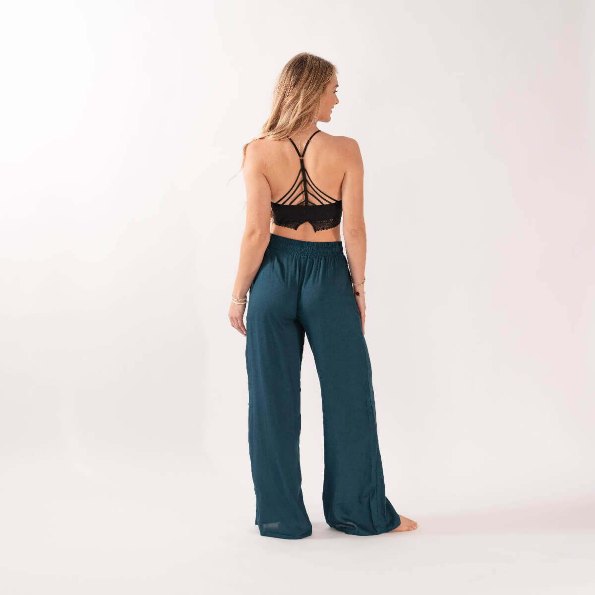 Women's Boho Wide Leg Pants with Pockets in Teal - Size L – Elle and Willow