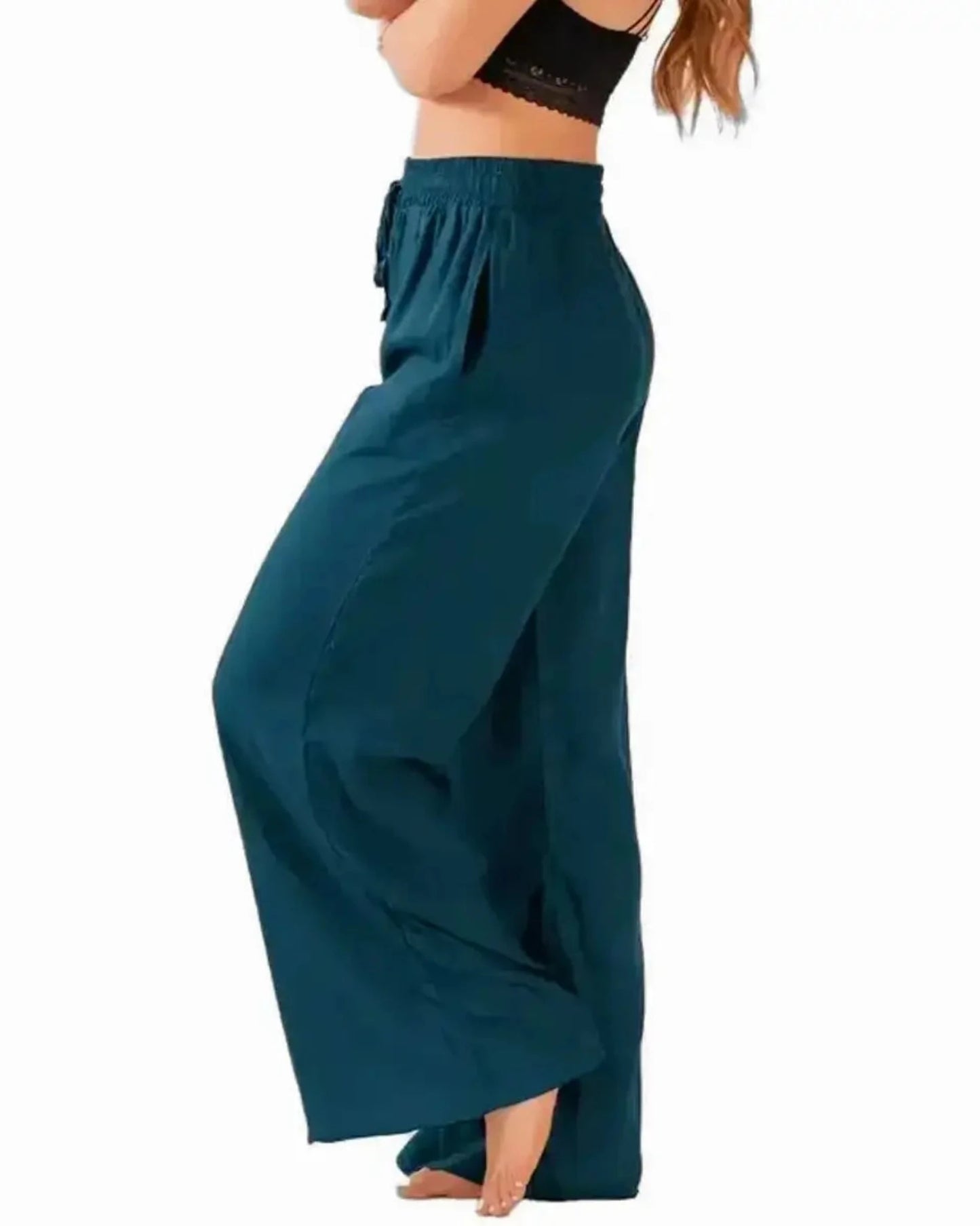 Lotus and Luna - Deep Teal Wide Leg Drawstring Pants - Size L