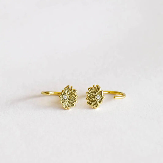 gold lotus flower earrings by jaxkelly huggie earrings