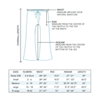 lotus and Luna wide leg pants size chart