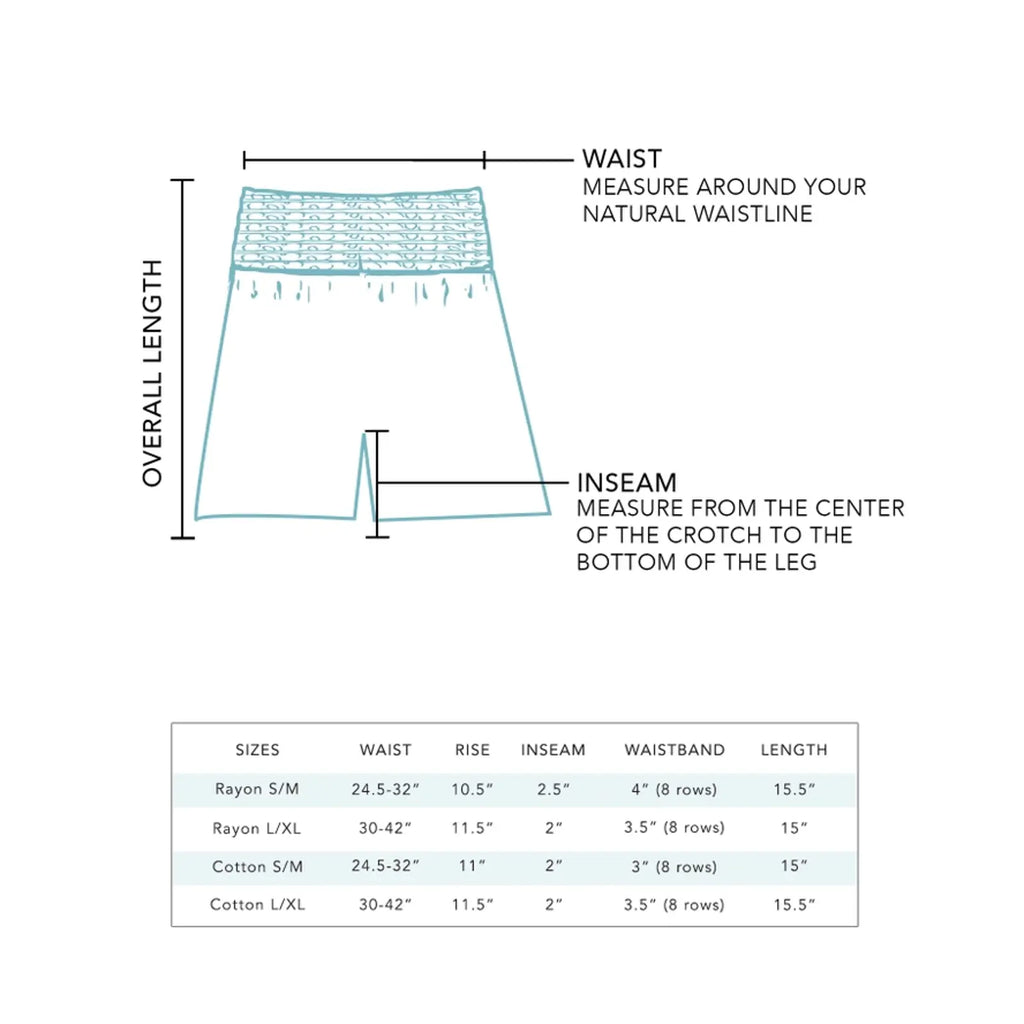 lotus and luna cotton lounge shorts size chart