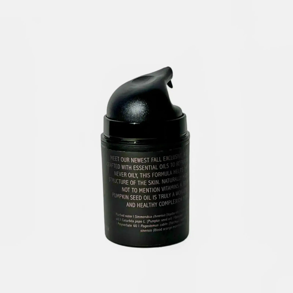 essential oil moisturizer natural ingredient list with omegas, blood organge and pumpkin seed.