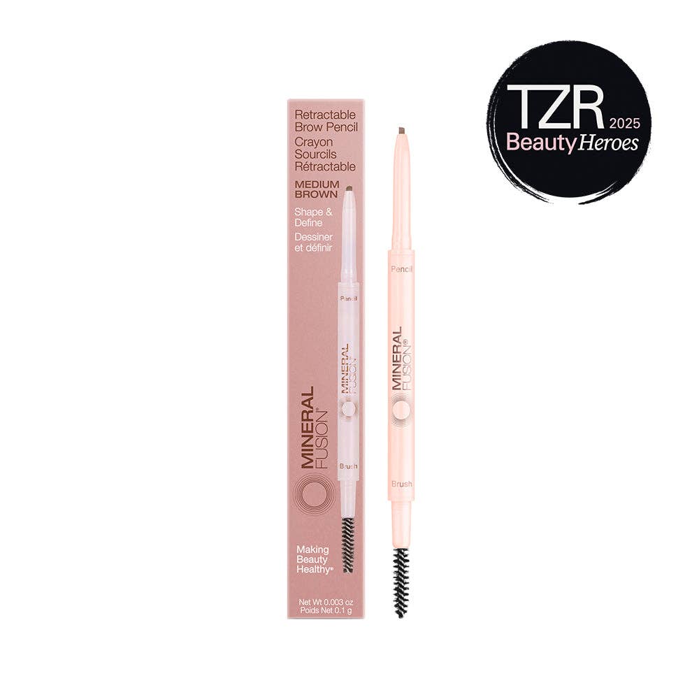Mineral Fusion Brow Pencil in Medium Brown, Vegan Eyebrow Pencil with shaping spoolie brush at Elle and Willow