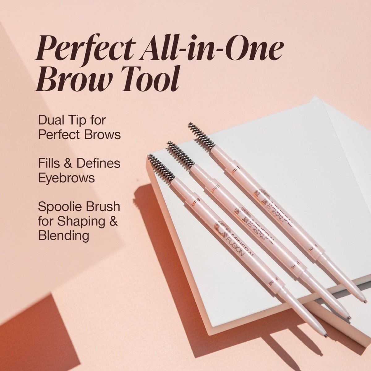 Mineral Fusion Brow Pencil in Medium Brown, Vegan Eyebrow Pencil with shaping spoolie brush at Elle and Willow