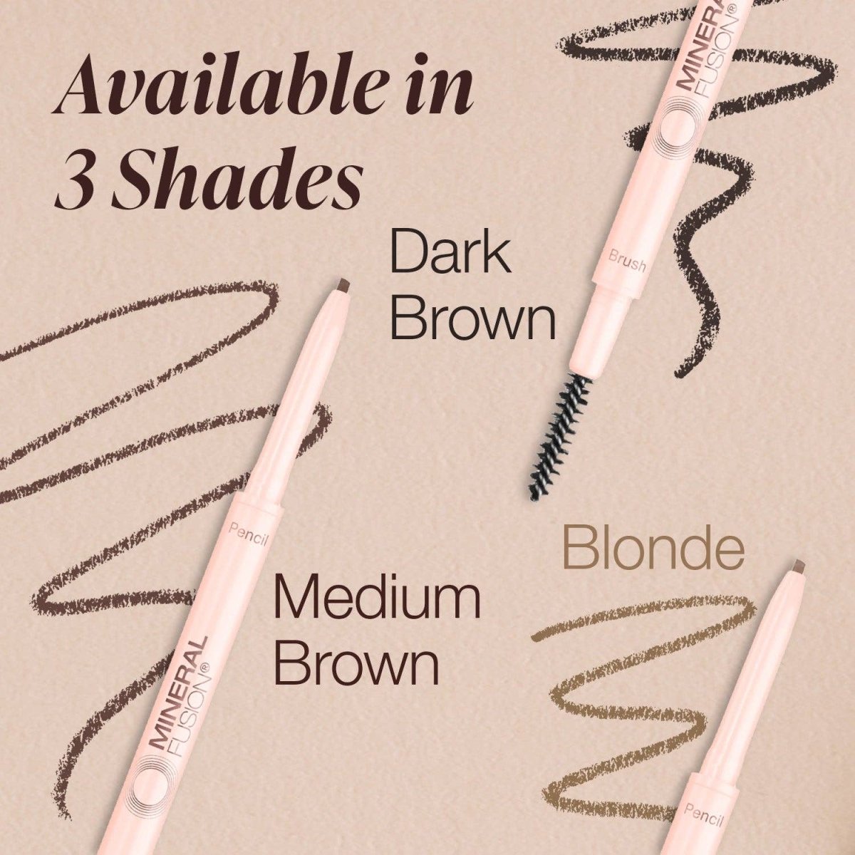 Mineral Fusion Brow Pencil in Medium Brown, Vegan Eyebrow Pencil with shaping spoolie brush at Elle and Willow