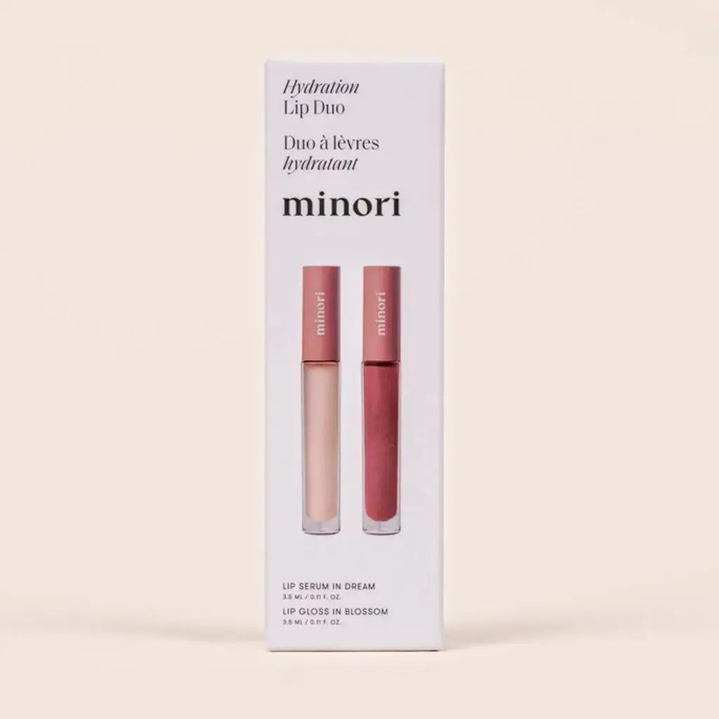 minori hyaluronic acid lip serum and moisturizing lip gloss set of two in box