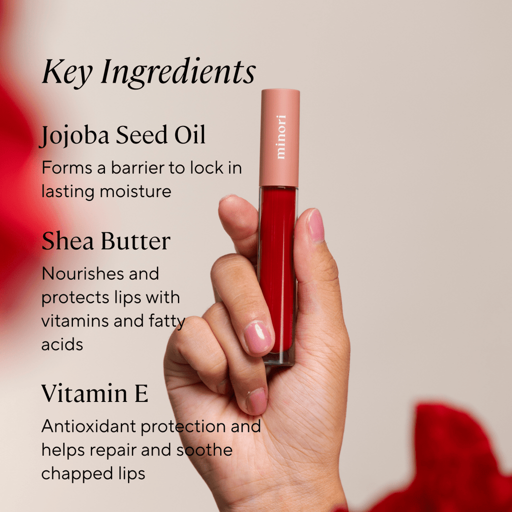 Poppy Red Lip Gloss Lip Gloss by Minori Beauty featuring plant-based and nourishing lip ingredients