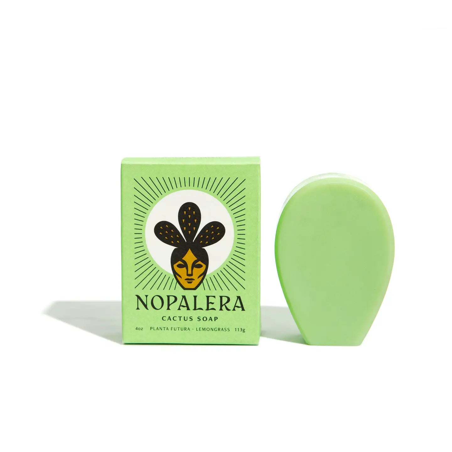 Nopalera Lemongrass Soap in elegant modern Mexican packaging.