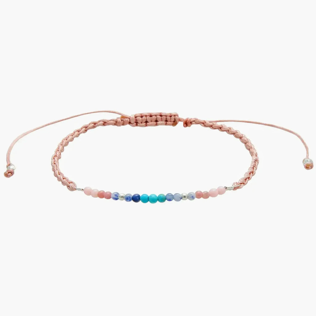 Om Mantra Bracelet - Gemstone Yoga Bracelet with multicolor beads and adjustable pink cord. Ideal for meditation and spiritual balance.